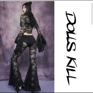NWT • Dolls Kill x Widow Lace Mesh Bellbottoms
